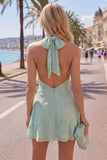 Halter Floral A Line Yellow Homecoming Dress