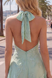 Halter Floral A Line Yellow Homecoming Dress