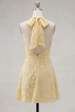 Halter Floral A Line Yellow Homecoming Dress