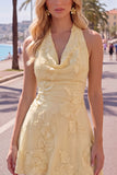 Halter Floral A Line Yellow Homecoming Dress