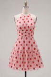 Halter White A Line Ruffled Homecoming Dress