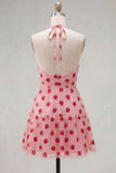 Halter White A Line Ruffled Homecoming Dress