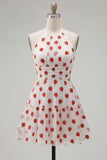 Halter White A Line Ruffled Homecoming Dress