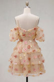 A Line Yellow Cold Shoulder Homecoming Dress With 3D Flowers