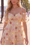 A Line Yellow Cold Shoulder Homecoming Dress With 3D Flowers