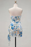 Strapless Bodycon Floral Black Homecoming Dress