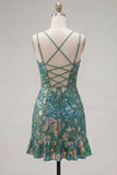Pink Bodycon Sequins Floral Spaghetti Straps Homecoming Dress