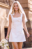 Square Neck A Line White Mini Engagement Dress With 3D Flowers