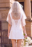 Square Neck A Line White Mini Engagement Dress With 3D Flowers