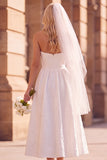 Strapless A Line Jacquard White Midi Engagement Dress