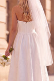 Strapless A Line Jacquard White Midi Engagement Dress