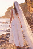 A Line Round Neck Beaded White Maxi Engagement Dress With 3D Flowers