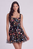 Square Neck Corset Floral A Line Black Homecoming Dress