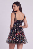 Square Neck Corset Floral A Line Black Homecoming Dress