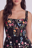 Square Neck Corset Floral A Line Black Homecoming Dress