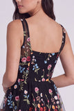 Square Neck Corset Floral A Line Black Homecoming Dress