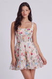 Square Neck Corset Floral A Line Black Homecoming Dress