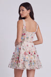 Square Neck Corset Floral A Line Black Homecoming Dress