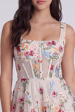 Square Neck Corset Floral A Line Black Homecoming Dress