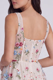 Square Neck Corset Floral A Line Black Homecoming Dress