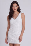 V-Neck Lace Bodycon Little White Dress With Beading