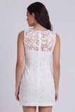 V-Neck Lace Bodycon Little White Dress With Beading