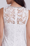 V-Neck Lace Bodycon Little White Dress With Beading