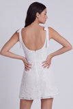 Square Neck A Line Floral Little White Dress
