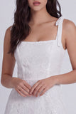 Square Neck A Line Floral Little White Dress