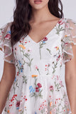 A Line Floral Corset V-Neck Little White Dress