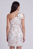 One Shoulder Bodycon Floral Little White Dress
