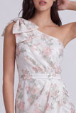 One Shoulder Bodycon Floral Little White Dress