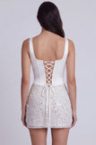 Square Neck Corset Bodycon Sequins Little White Dress