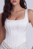 Square Neck Corset Bodycon Sequins Little White Dress