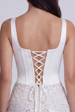Square Neck Corset Bodycon Sequins Little White Dress
