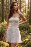 Strapless Floral A Line Little White Dress