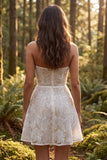 Strapless Floral A Line Little White Dress
