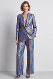 Peacock Blue 2-piece Notched Lapel Single Breasted Women Suits
