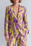 Yellow and Blue Notched Lapel 2-piece Women Suits