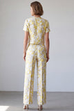 Light Yellow Half Sleeve 2-piece Women Suits