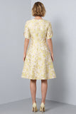 A Line Light Yellow Floral Work Dress With Half Sleeves
