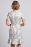 V-Neck Bodycon Light Blue Floral Work Dress
