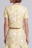 Bodycon Light Yellow Half Sleeve 2-piece Floral Work Dress