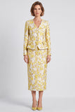 V-Neck Sheath Light Yellow 2-piece Floral Work Dress