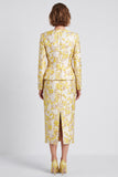 V-Neck Sheath Light Yellow 2-piece Floral Work Dress
