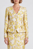 V-Neck Sheath Light Yellow 2-piece Floral Work Dress
