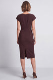 Brown Bodycon Cap Sleeve Work Dress With Slit
