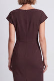 Brown Bodycon Cap Sleeve Work Dress With Slit