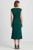 Mermaid Dark Green Square Neck Work Dress With Slit