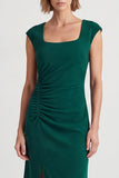 Mermaid Dark Green Square Neck Work Dress With Slit